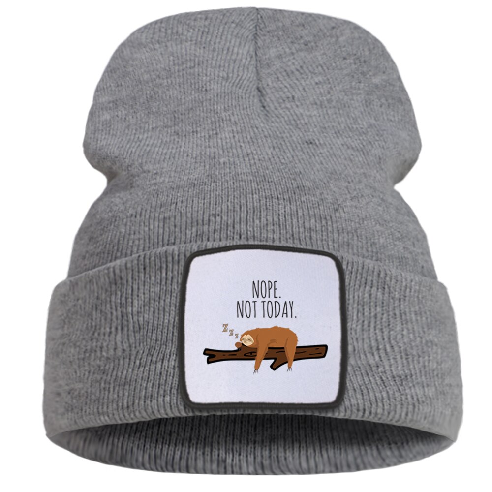 Pas aujourd'hui paresseux Nope Beanie femmes chapeau hiver doux Bonnet tricoté hommes en plein air décontracté Bonnet chapeaux coton rue dessin animé Skullies chapeau: gray6