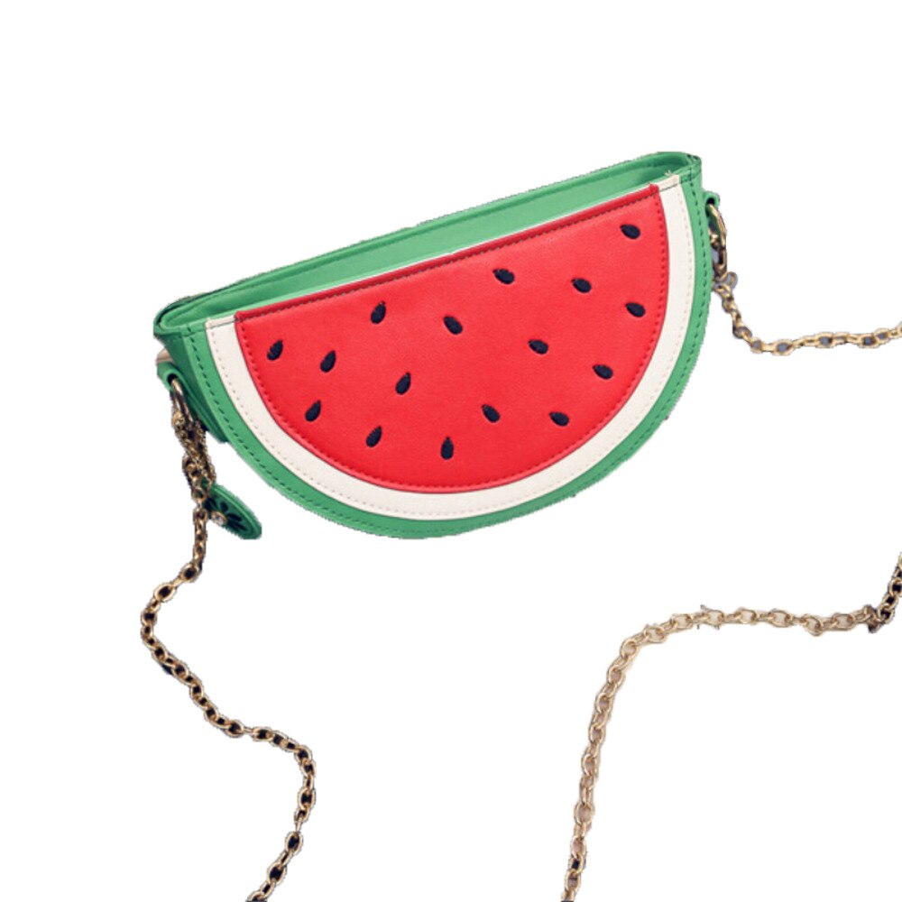 Bolso bandolera de verano dulce para mujer bolsos de hombro de cadena de fruta Linda bolso de cuero para mujer sandía naranja bandolera: green