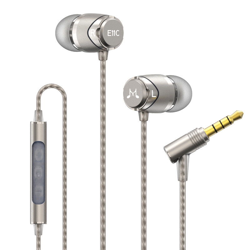 Original soundmagic  e11c 3.5mm in-ear-hörlurar med mikrofon, djup bas, musik, sport, headset, hifi, stereo, brusisolering: Grå
