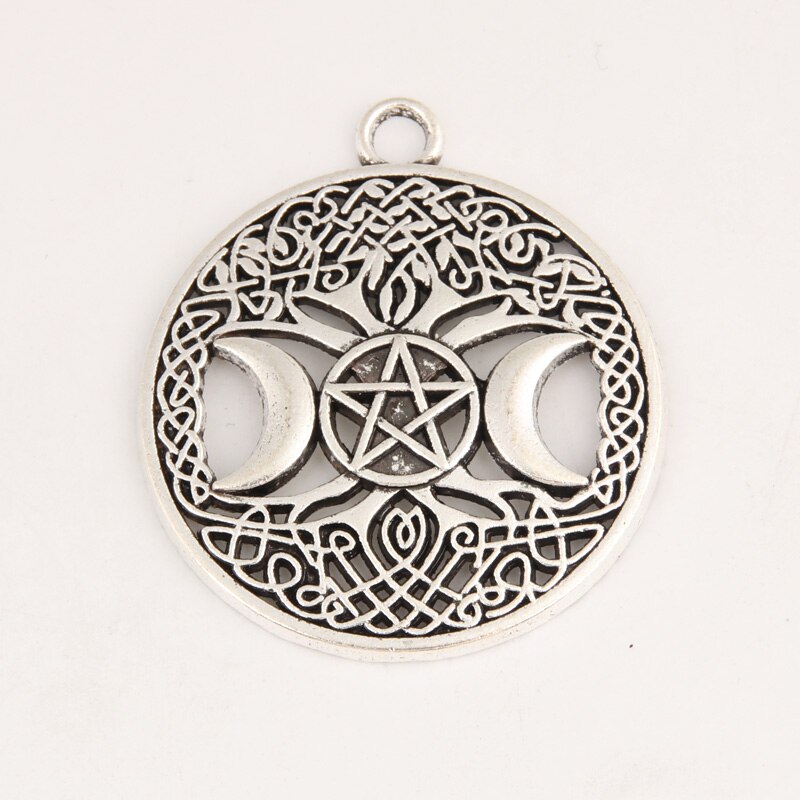 Pendentif d&#39;arbre magique pentagramme Wicca, couleur argent, 38.5x34mm, accessoires de bijouterie artisanaux, 10 pièces
