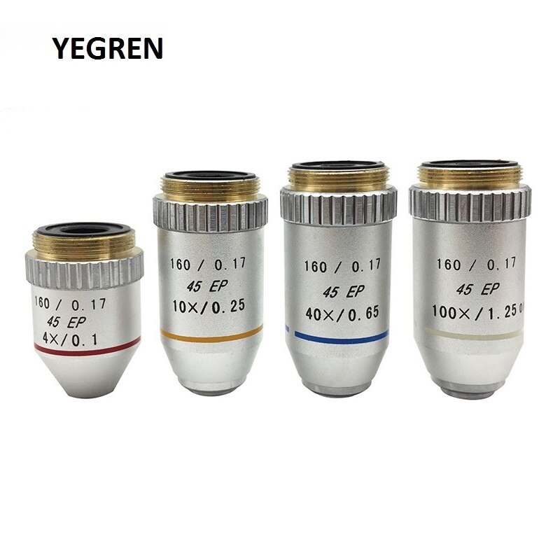 4X/10X/20X/40X/60X/100X Semi-plan Achromatic Objective Lens 195 mm Conjugate Distance for Biological Microscope 160/0.17 45EP