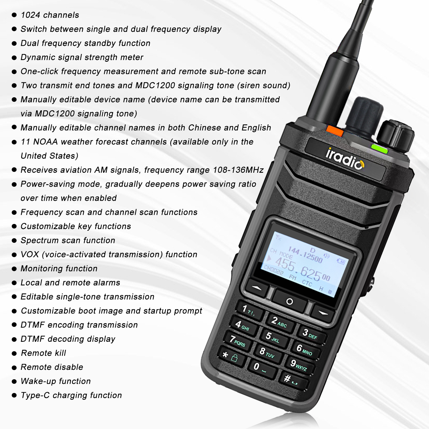Iradio UV-88 Multi Band Ham Radio HF UHF VHF Walkie Talkie AM USB LSB CW CB LW MW SW SSB RX 1024Ch USB-C Batteria RT-860 Variante