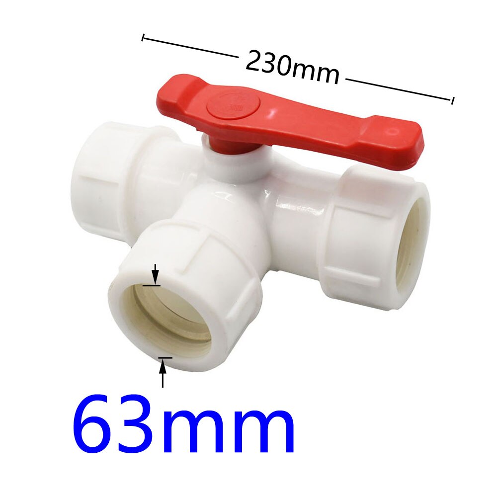 20/25/32/40/50/63mm PVC PE Water Tube Connector 3-Way Water Splitter Garden Tap Plumbing Plastic Quick Valve: 63MM