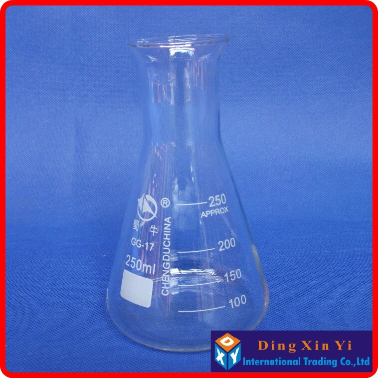 (4pcs/lot)250ml Laboratory use glass triangle flask 250ml Glass Erlenmeyer Flask glass conical flask BORO glass,GG17,Pyrex