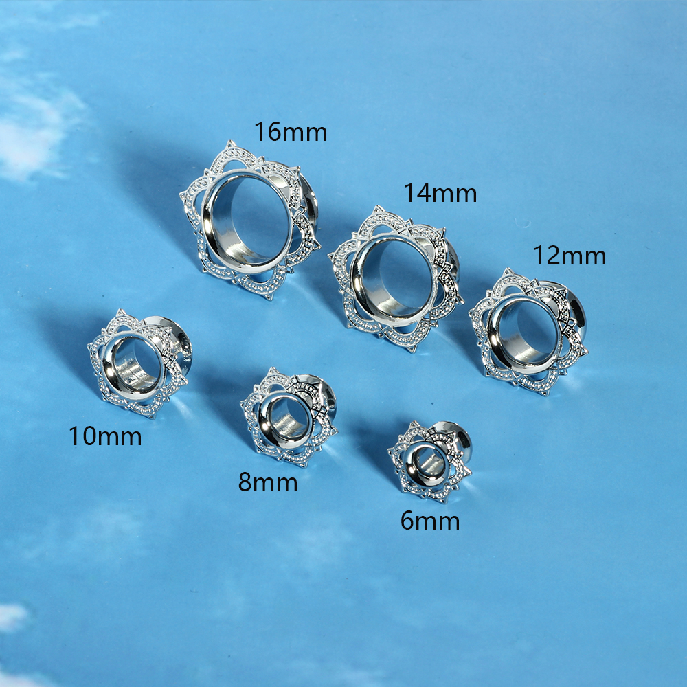 Cool Ear Plugs Tunnels Expander Double Flare Brass Earlobe Tunnels Stretcher Earrings Body Piercing Gauges for Ears Bee Flower: WHITE / Pure Gold Color