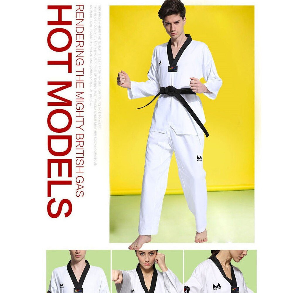 Taekwondo dobok uniform korea wtf rød sort eller sort v-hals tkd uniformer karate dobok tøj wtf godkendt taekwondo uniform