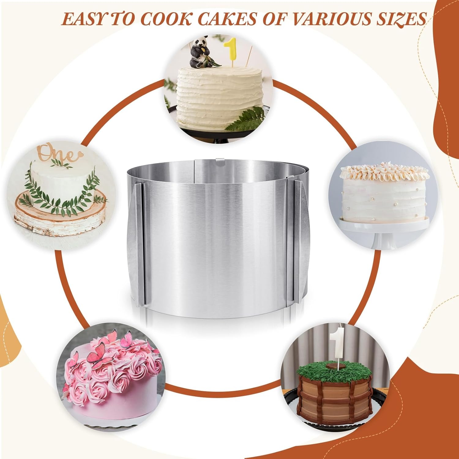 Adjustable Cake Ring for Baking 430 Stainless Steel 6-30cm Telescopic Mousse Ring Rustproof with Scale 3D Cake Baking Molds