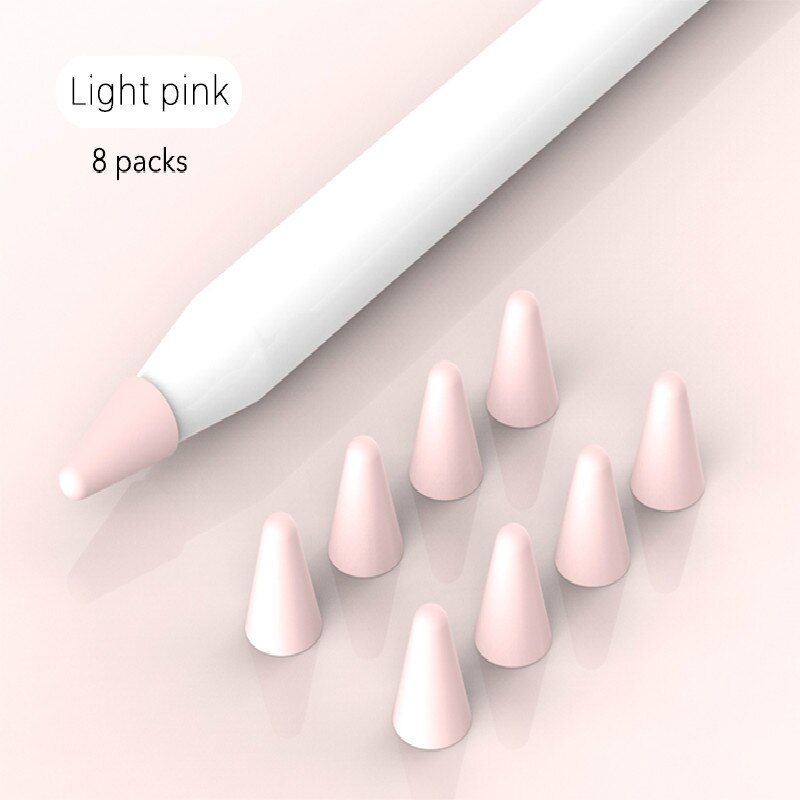 8 stuks potloodpuntbeschermers voor apple pencil 2nd, 1st mute siliconen penpuntbeschermer voor potloodhoes, screenprotector voor ipad pro-hoes: Lichtroze