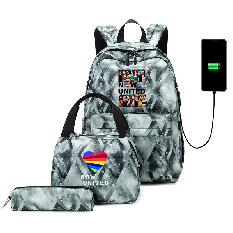 3 stücke Jetzt Vereinigten Schule Rucksack Student USB Lade Schöne Reise Rucksack Für Kinder Teenager Schule tasche Mochila: 015