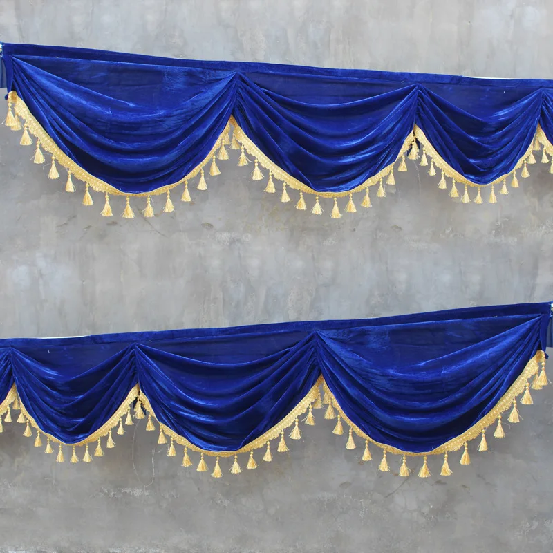 2 Meter Velvet Curtain Swag Tassel Table Cover Wedding Backdrop Table Skirts Stage Background Drapery Party Banquet Walls Decor: Blue
