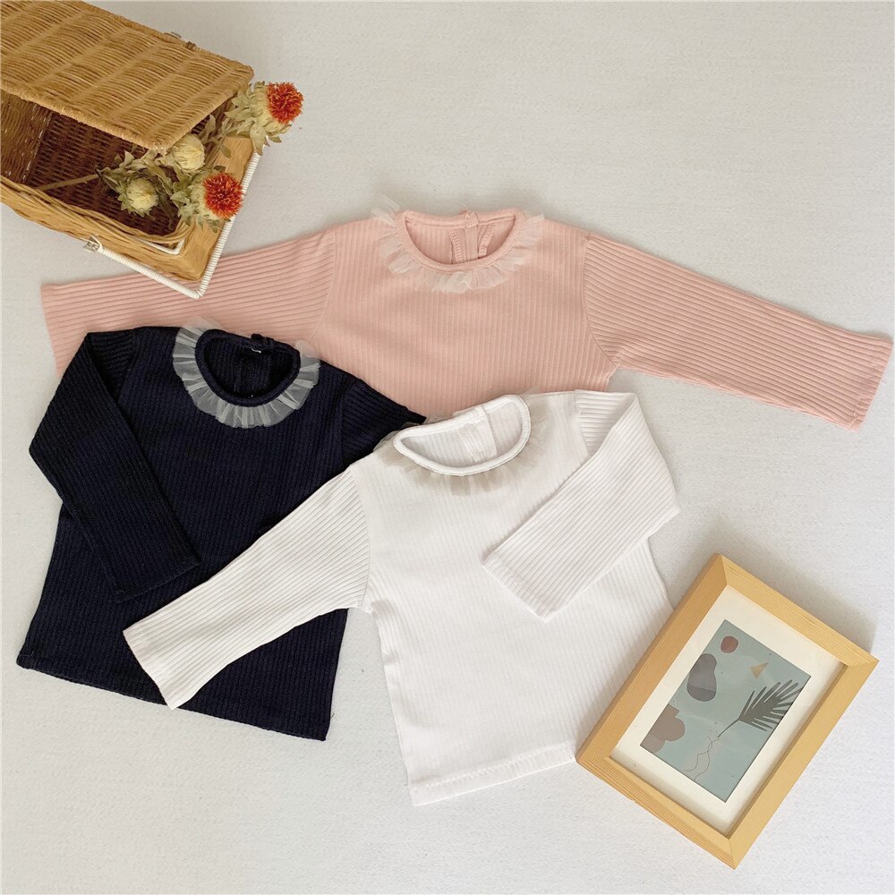 Frühling Herbst baumwolle 3 farben lange hülse mesh T shirts für baby mädchen 0-2 jahre säuglings kinder basis Tops