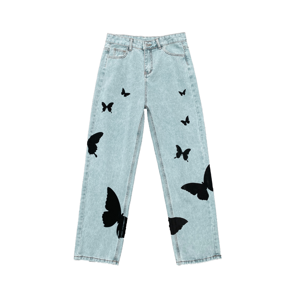 2022 Butterfly Print Jeans Men Pants Loose Baggy Jeans Casual Denim Pants Streetwear Straight Trousers Women Clothing