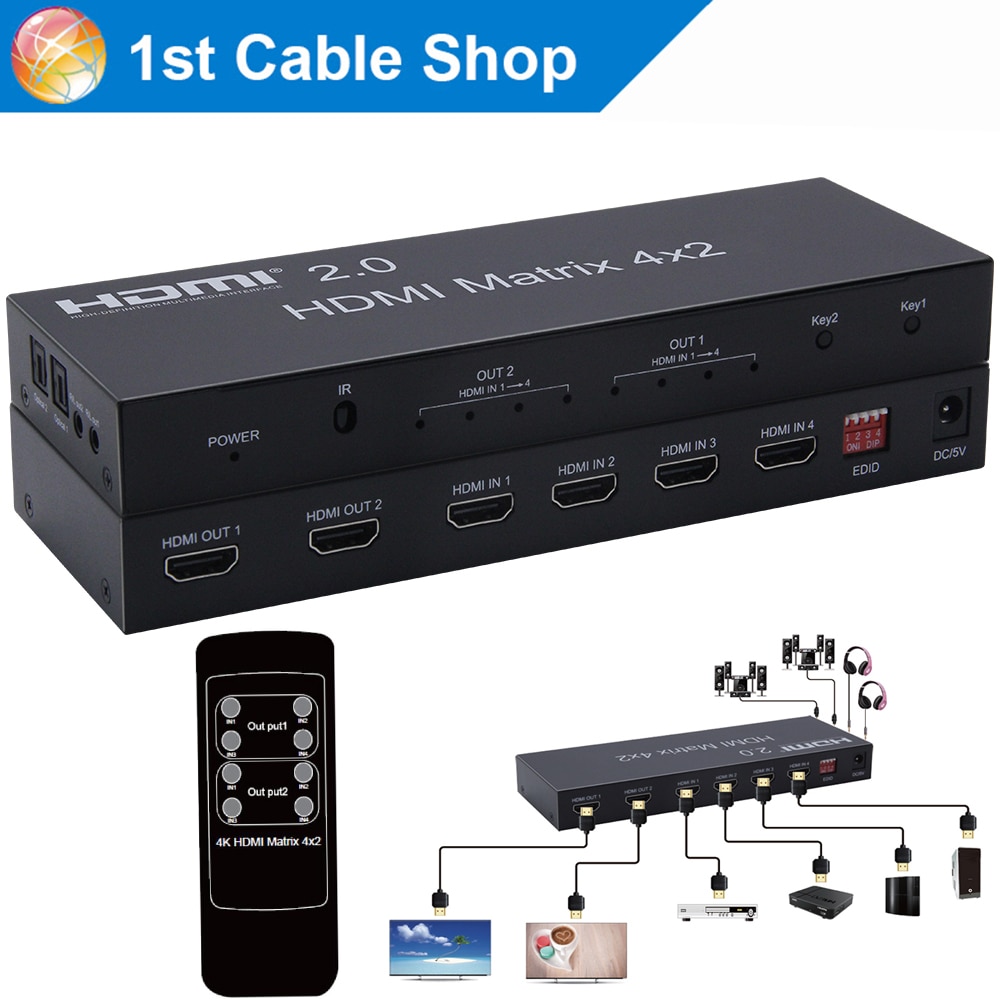 4K HDMI 2.0 Matrix 4X2 HDMI 4X2 Matrix with audio HDMI 2X2 matrix HDMI 4 in 2 out matrix Switcher Splitter 4K 60HZ HDCP 2.2