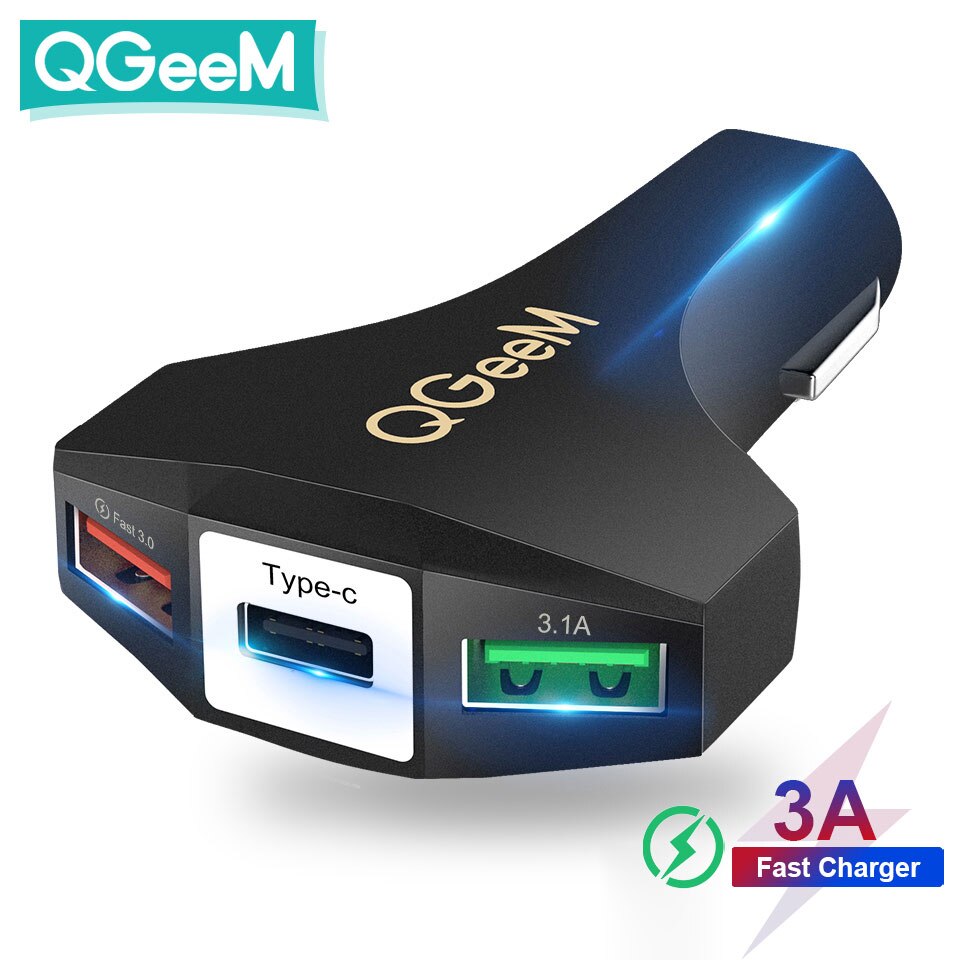 Qgeem Usb C Auto-oplader Quick Charge 3.0 Auto Type C Snelle Auto-oplader Adapter Hamer 3USB Draagbare Auto-oplader voor Iphone Xiaomi: Safety Hammer Black