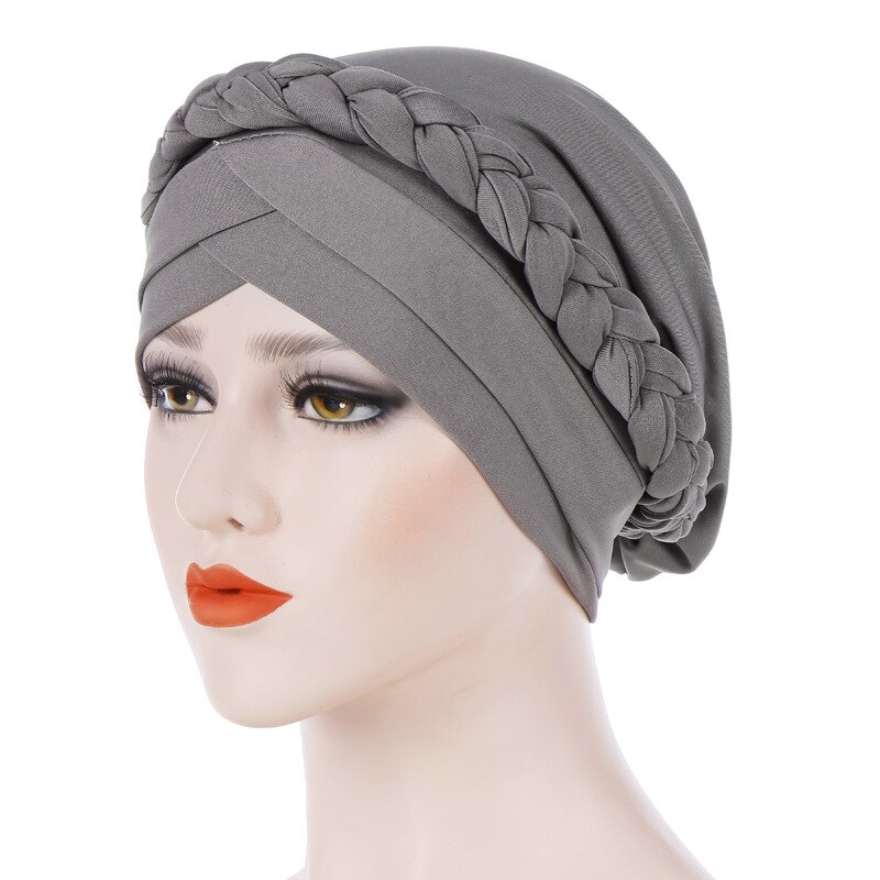 Diadema Africana cruzada para la frente, turbante de Color sólido para mujer, gorro musulmán, Hijab listo para usar: 6
