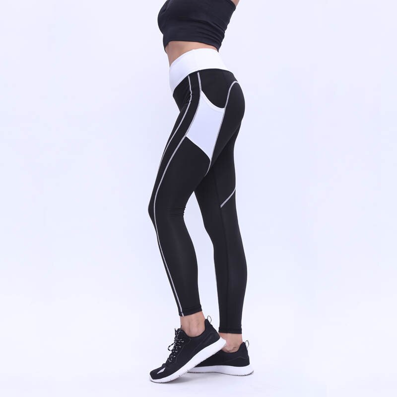 Women Workout Leggings With Side Pocket Black Pink Blue Solid Color Fitness Yoga Pants Breathable Slim Legging For Women