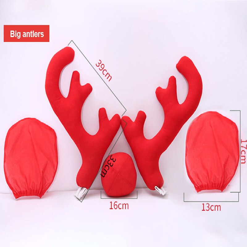 FAST SHIP! Reindeer Christmas Decor Car Vehicle Nose Horn Costume Set Rudolf Reindeer Antlers Red Nose Ornaments Elk Antler