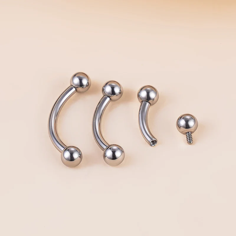 G23 Titanium 16g Curved Eyebrow Bar Piercing Ring – 6mm/8mm/10mm Lengths – Silver Barbell