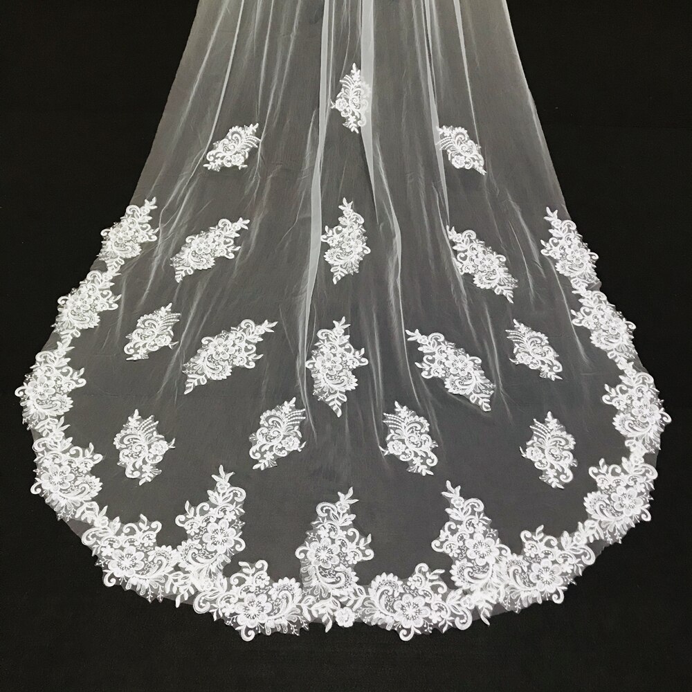 Real Photos Cathedral Long Tulle Lace Applique Wedding Veils Bridal Veils Matching The Wedding Dresses
