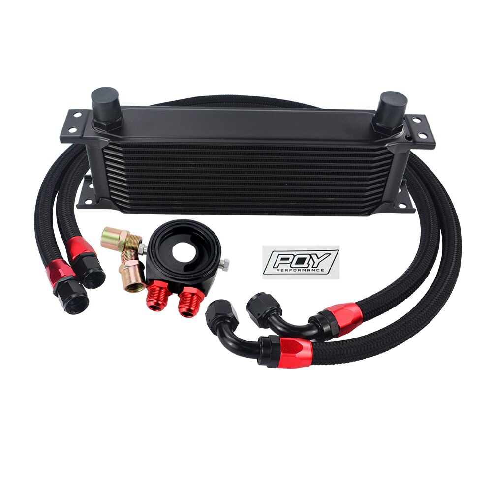 Universele 13 Rijen Oliekoeler Kit + Oliefilter Sandwich Adapter + Nylon Rvs Gevlochten AN10 Slang W/pqy Sticker + Box: BLACK 13ROWS 6721BK