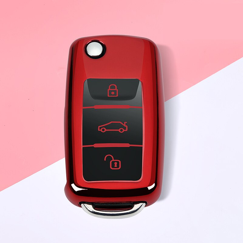Soft TPU Car Key Case Cover For VW Volkswagen Polo Tiguan Passat B5 B6 B7 Golf 4 5 6 MK6 Jetta Lavida For Skoda Octavia Styling: A-red