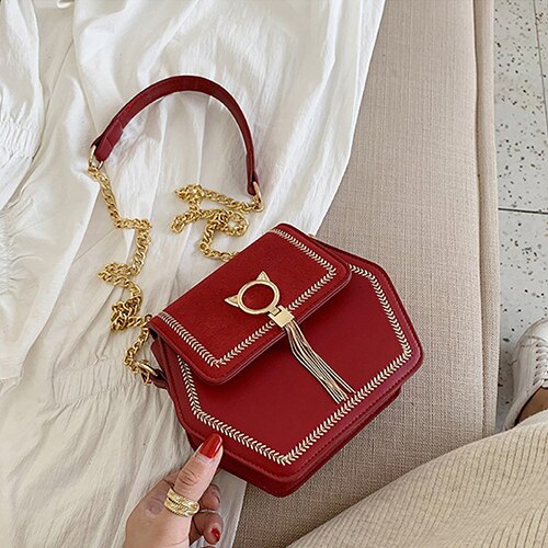 Longlight Vrouw Modieuze Schoudertas Pu / Frosted Polyester Luxe Leer Handtas Crossbody Tassen Voor Vrouwen: Red