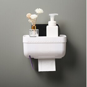 Mobiltelefon rackopbevaring hylde papirhåndklæde kasse vandtæt toiletpapir rulleholder badeværelse tissuekasse dispenser vægmonteret: Hvid