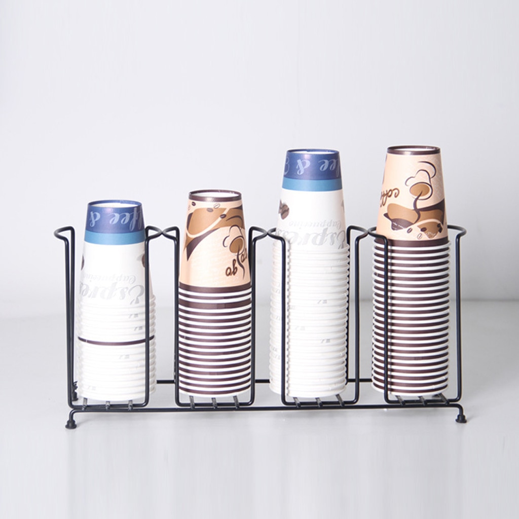 Metal Coffee Water Disposable Foam Paper Cup Lid Dispensing Holder Dispenser Countertop Organizer Black