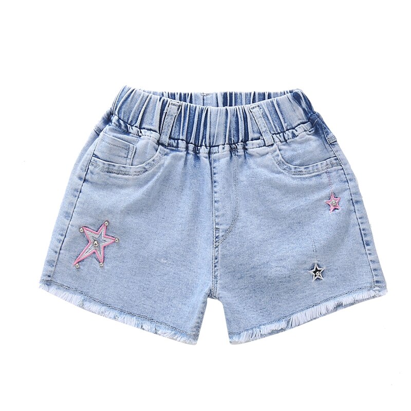 Girls Denim Shorts Teenagers Summer Embroidery Star Pattern Short Pants Kids Beach Clothes Children's Shorts For Teenage Girls: 5