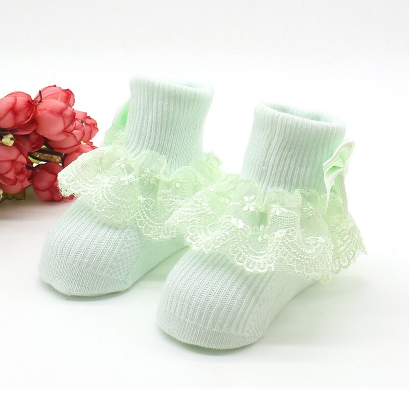 Nyfødte baby piger sokker bomuld blonder baby sokker til piger spædbarn solid prinsesse stil baby piger tøj tilbehør: Qg
