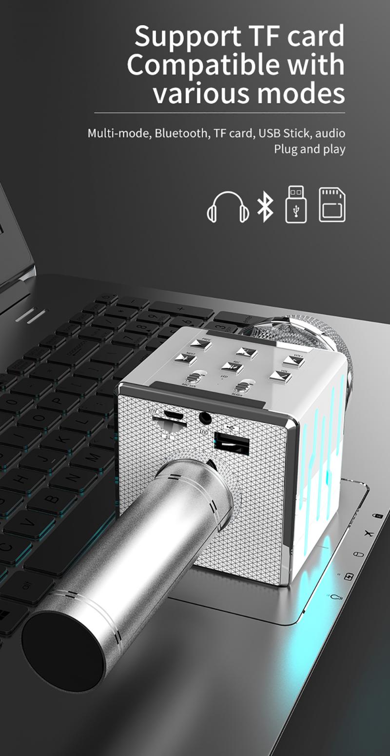 DS868 Wireless Karaoke Microphone USB Player Bluetooth Mic Speaker Perfect Sound Mike For IPhone, IPad, Tablet, Car, PC