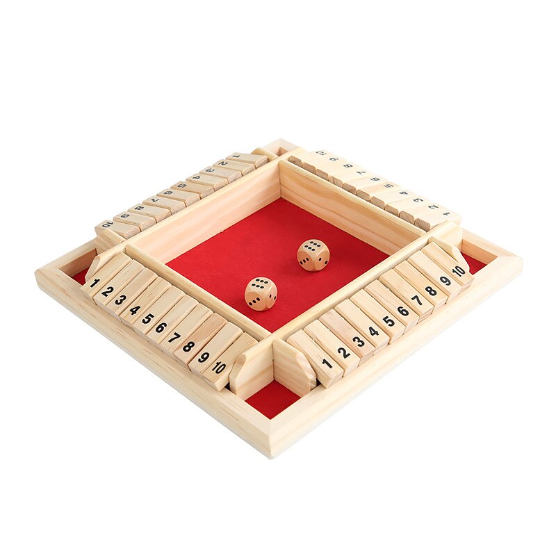 Fechado a caixa de dados jogo de tabuleiro tradicional quatro lados de madeira 10 números dados jogos conjunto festa família jogos para crianças adultas brinquedo engraçado: Red