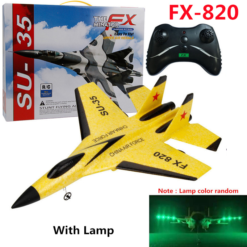 FX-820 SU-35 RC Remote Control Airplane 2.4G Aliante RC Drone Fighter Hobby Aereo Aliante Aereo EPP Schiuma Giocattoli RC Aereo All&#39;aperto: FX820 yellow lamp