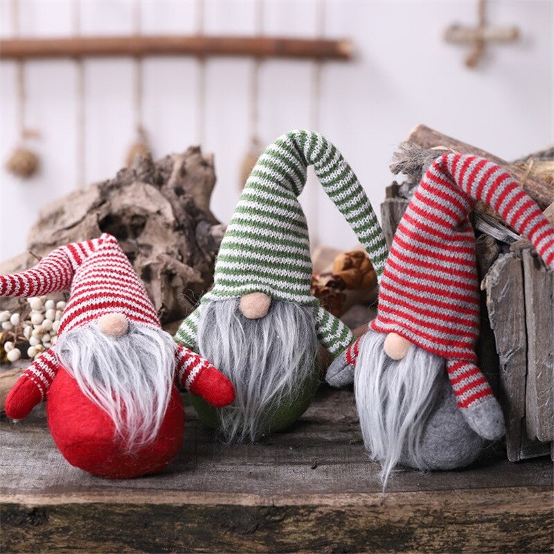Sød ornament ansigtsløs dukke med langt skæg stribet hat julenissen ornament legetøj til festdekorationer