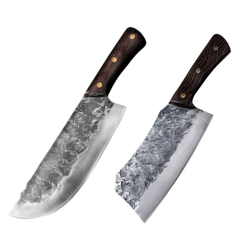 Chinese Knife Set High Carbon Steel Forging Knives SETS Forging Hand-Made Craft Full Tang Butcher Cooking Kitchen Accessories: 2 Pcs Set-1