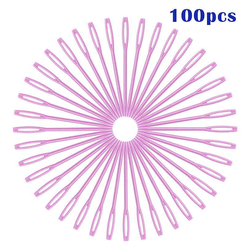 100 Pcs/Set DIY Plastic Needles Tapestry Sewing Wool Yarn Children Crochet Tool Children Colorful Plastic Needle: Pink