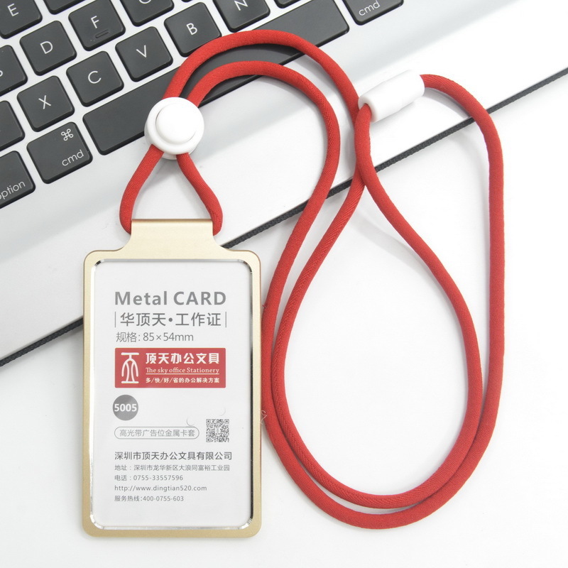 Funda para tarjetas de , portatarjetas de nombre de trabajo de aleación de aluminio, tarjeta de trabajo comercial, tarjeta de identificación, cordón, funda de bolsas de Metal: BLANCO