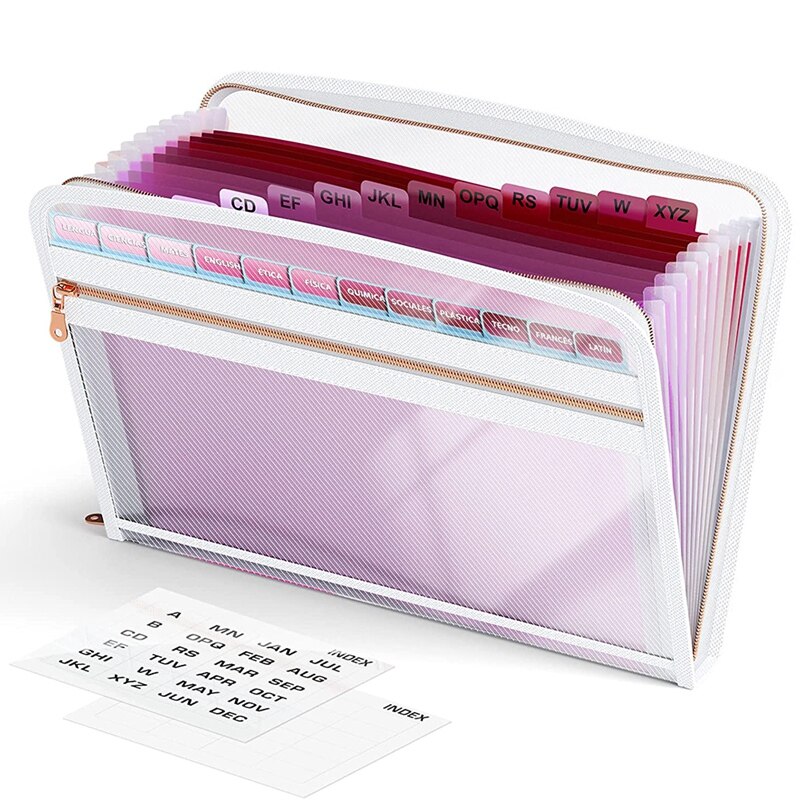 Uitbreiding Bestand Map Met Rits Sluiting, 13 Zakken Accordeon Uitbreiding Bestand Opbergtas, Voor A4 Brief Size: Pink