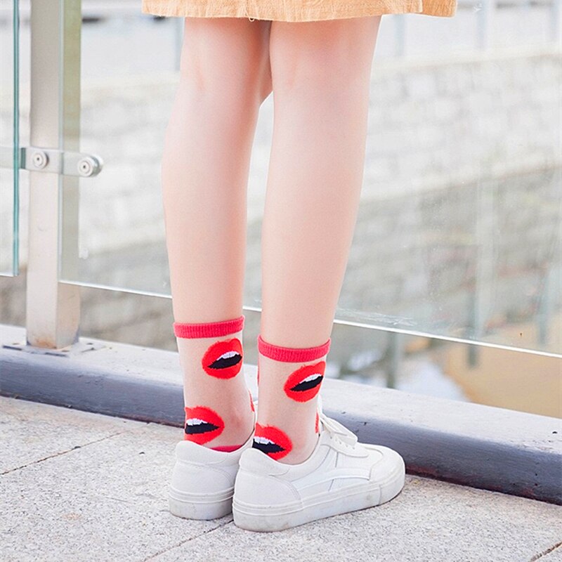 Chaussettes d'été de Style coréen pour femmes, irrégulières, transparentes, fines, verre, soie, , mignonnes, couleur bonbon, cristal