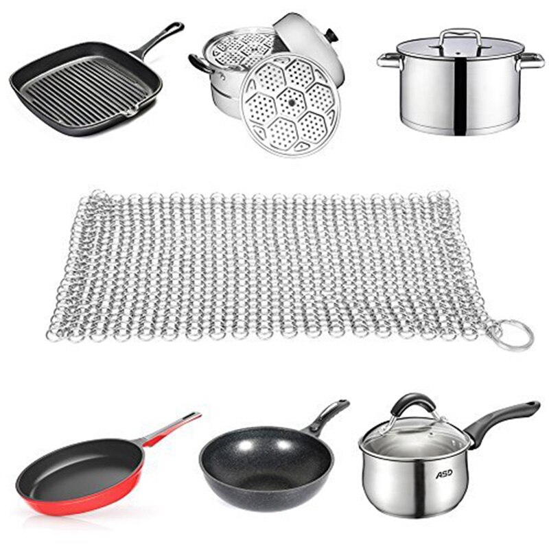 Cast Iron Cleaner 2 Pack- More Efficient Stainless Steel Chainmail Scrubber For Cast Iron Pan Pre-Seasoned Pan Dutch Ovens Waf