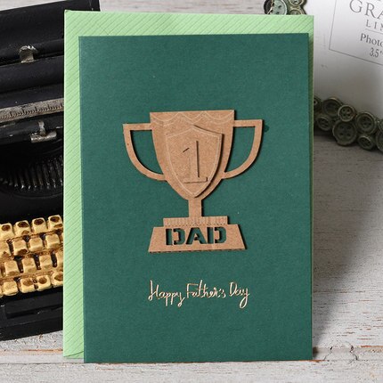 Vintage Kleine Kaart Uitnodiging Kids Party Verjaardagskaart Dad Vaderdag Mini Card: Trophy