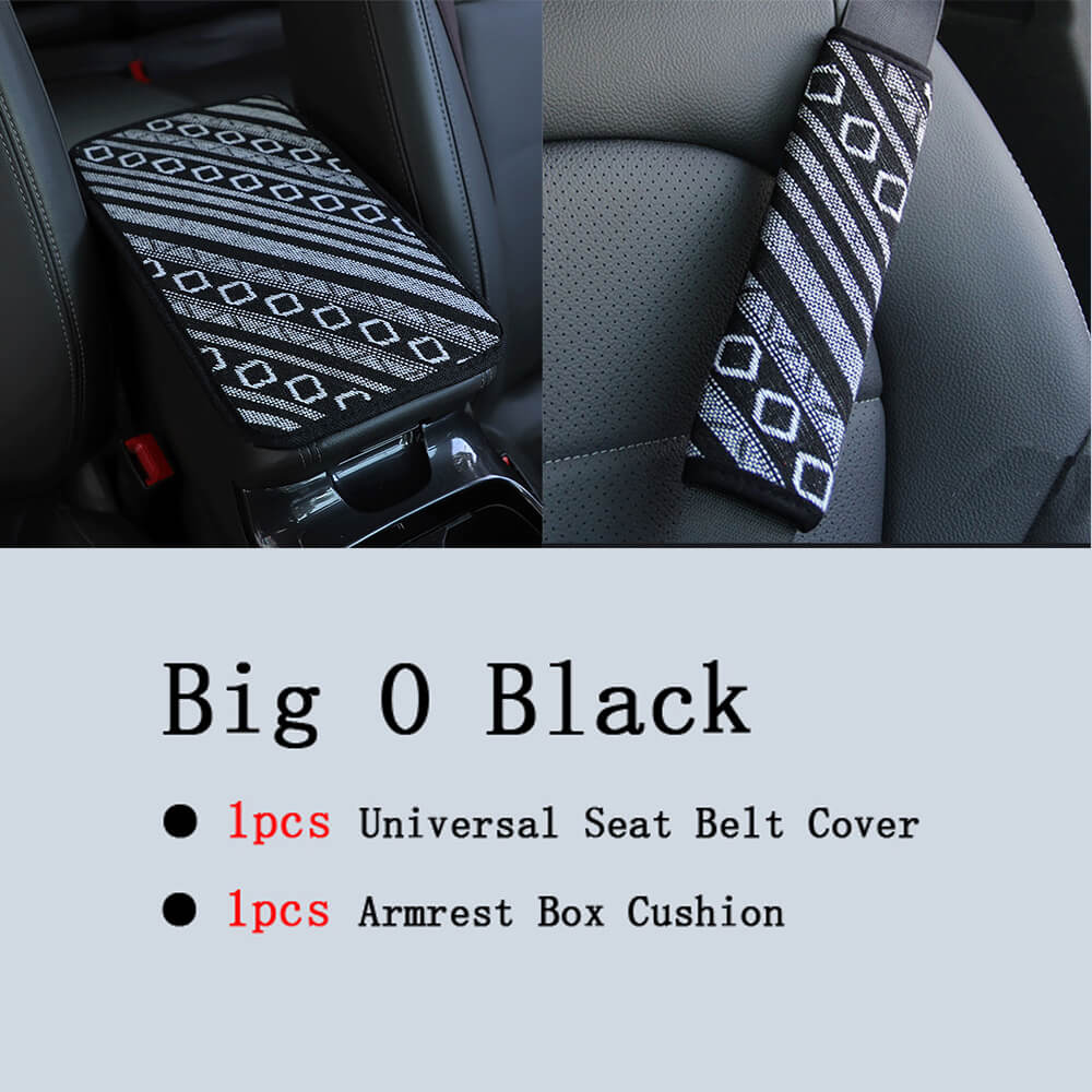 Auto Armlehne Box Kissen Vier Jahreszeiten Ethnische Stil Leinen Stoff Atmungs Nicht-slip Zentrale Griff Box Abdeckung Auto Zubehör: Big O black B