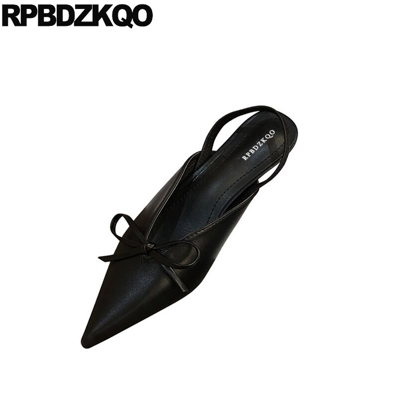 pointed toe beige casual cheap ladies mid heels shoes scarpin bow thin pumps black slingback korean stiletto medium