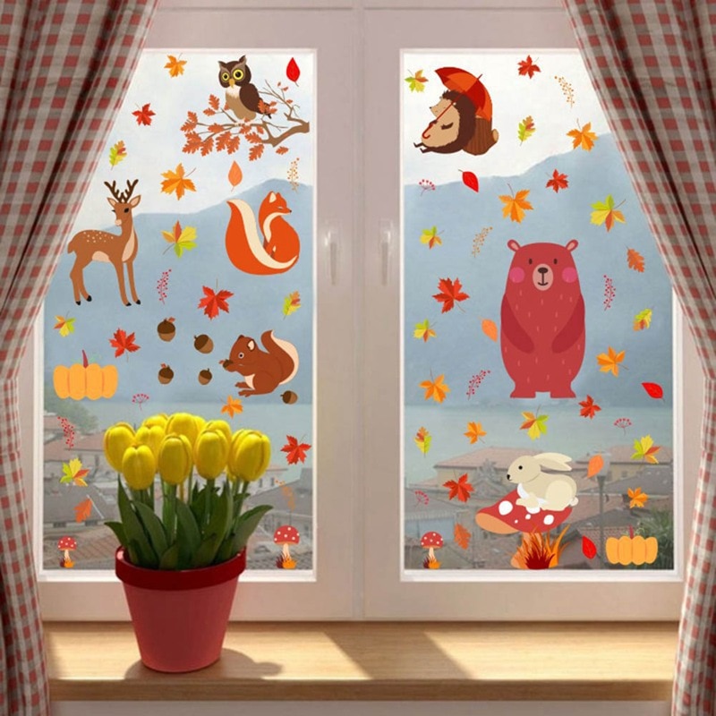 Fall Leaves Window Clings - Thanksgiving Maple Decorations Autumn Sticker Decals Party Decor Ornaments Home Decor