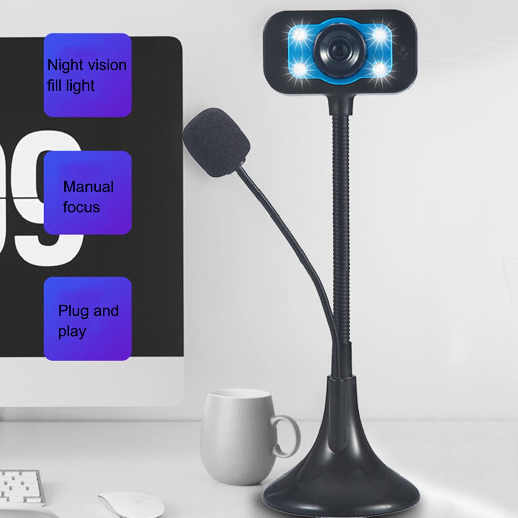 LED HD Webcam Desktop Computer PC Video Usb With Microphone Night Vision Camera MIC Clip-on for PC Laptop Web Cam Web Camera