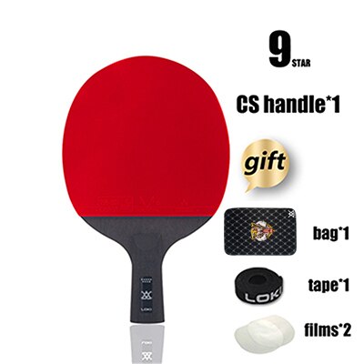 Loki 9 Ster Professionele Tafeltennis Racket Carbon Blade Pingpong Bat Ping Pong Paddle Met Hoge Kleverige Rubber Care Kit: Short handle