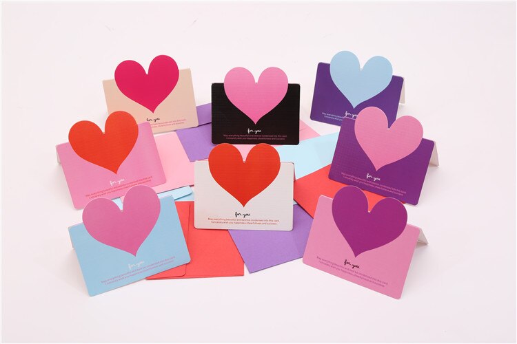 Mix Color Love Heart Shape Greeting Card Foldable Envelope Birthday Wedding Party Blessing Valentine Happy Xmas Stationery: 8colors envelope 8PC