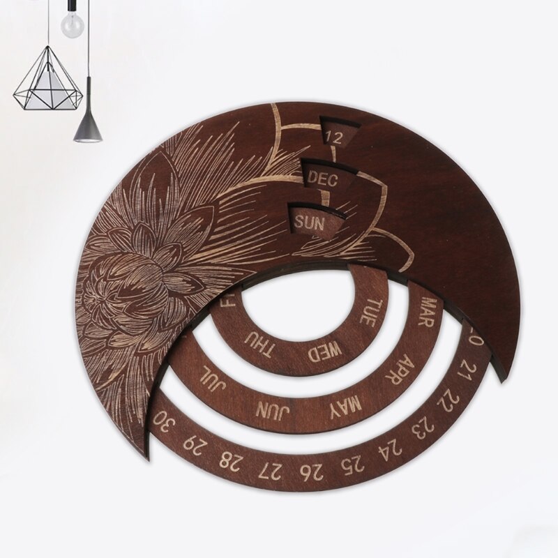 Wooden Moon Perpetual Calendar DIY Adjustable Family Birthday Reminder Sign Board Wall Hanging Crafts for Home Office School