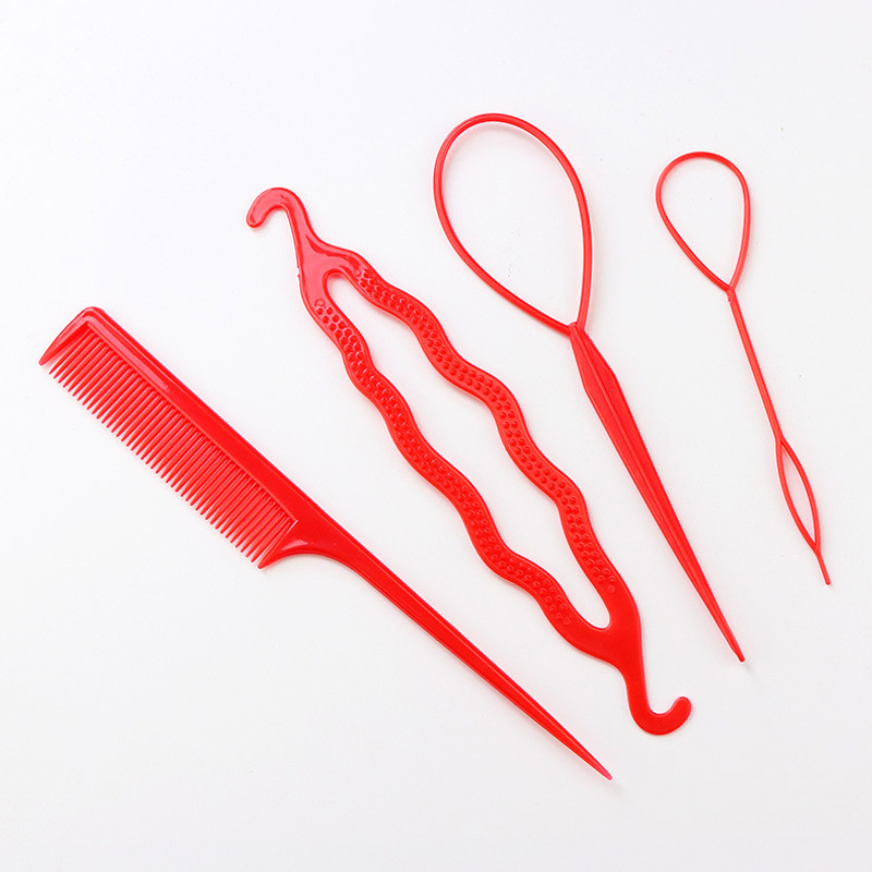 Salon 2-4pcs/set Women Girls Ponytail Creator Plastic Loop Pony Tail Clip Hair Braid Accessories Maker hair Styling Tool: Red