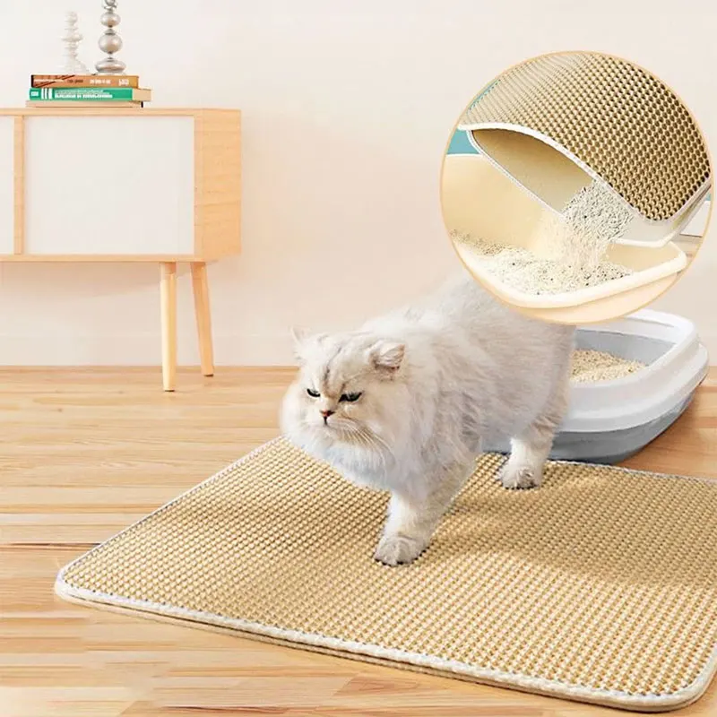 Cat Litter Mat Non Slip Big Pet Litter Box Filter Mat Double Layer Wear Resistant Waterproof Cat Litter Mat Pet Clean Supplies: M / Dark Brown